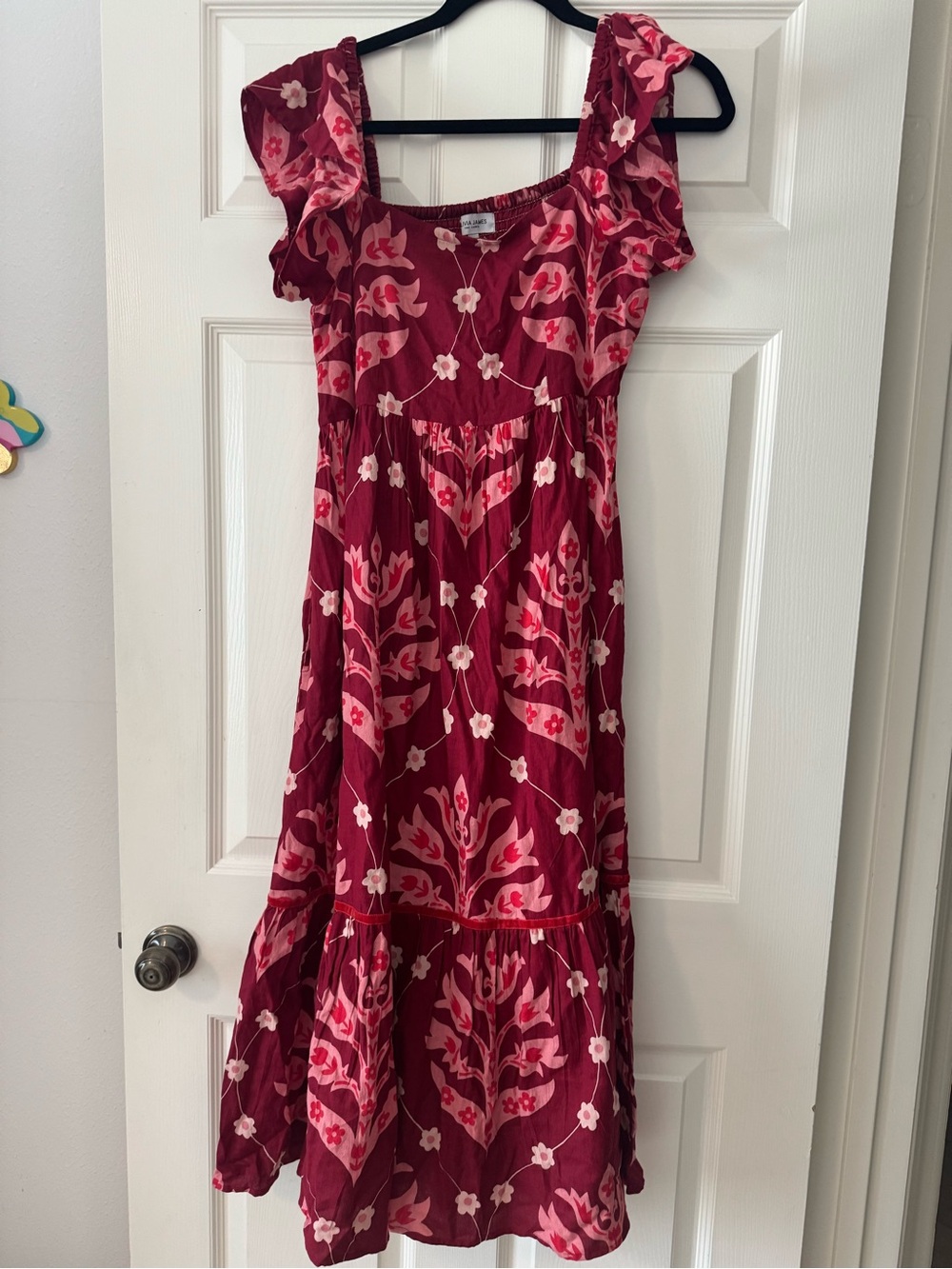 Olivia James The Label Red Floral Tiered Midi Dress